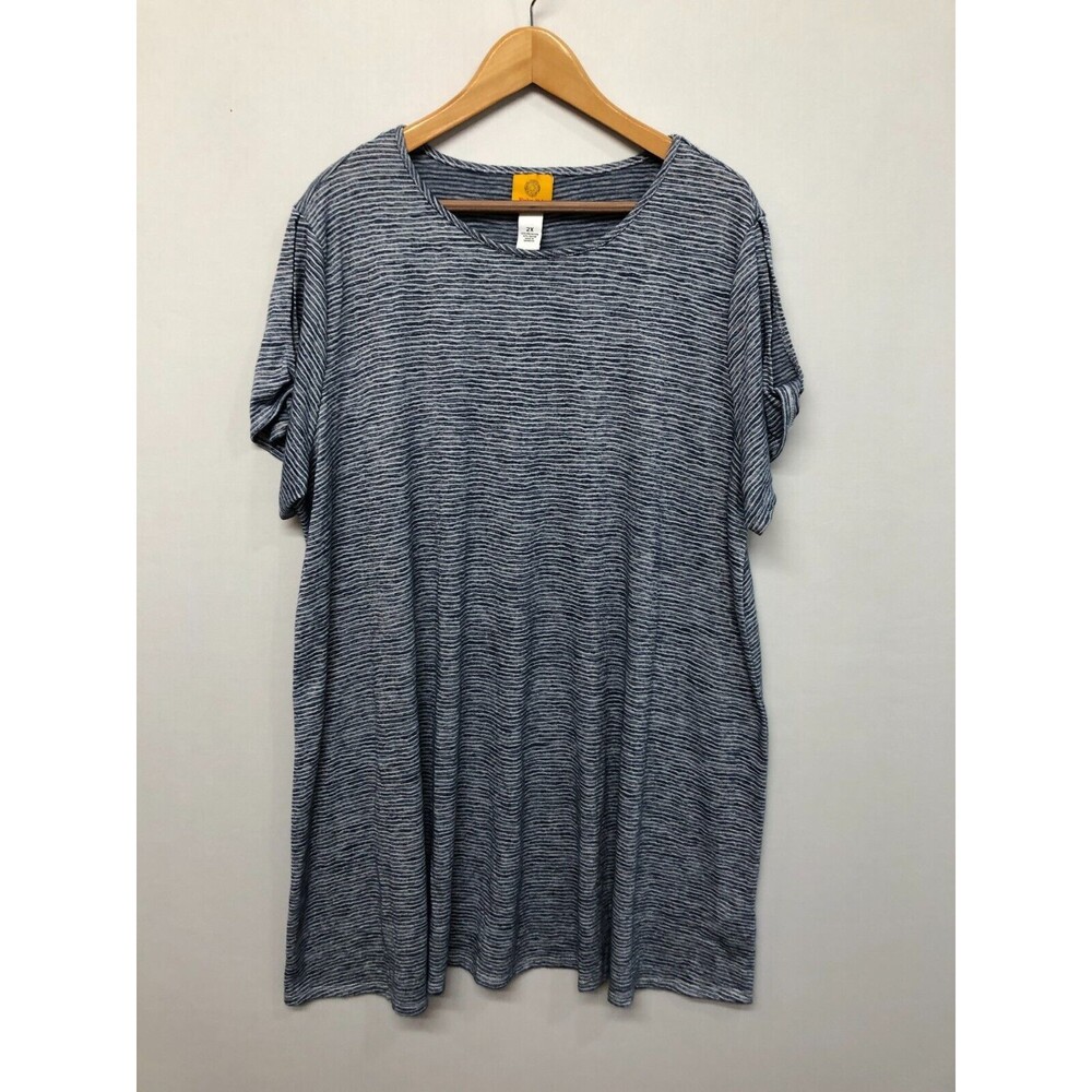 Ruby Rd. Women Short Sleeve Striped T-Shirt Dress Size 2X Blue B292 -27